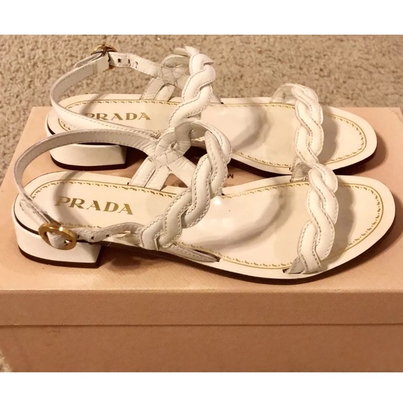 Prada Shoes - Prada ✨ Braided Sandals White Low Heel 37.5